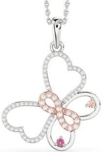 Large Diamond Silver & 10K Rose Gold Butterfly Infinity Necklace
