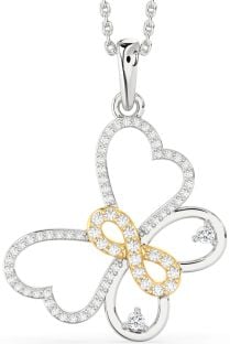 Large Diamond Silver & 10K gold Butterfly Infinity Necklace