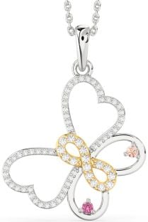 Large Diamond Silver & 10K gold Butterfly Infinity Necklace
