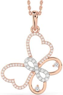 Large Diamond White Rose Gold Butterfly Infinity Necklace