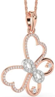Large Diamond Platinum & Rose Gold Butterfly Infinity Necklace