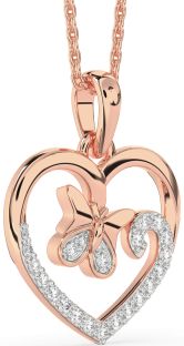 Diamond Rose Gold Heart Butterfly Necklace