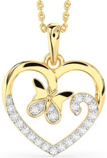 Diamond Gold Heart Butterfly Necklace