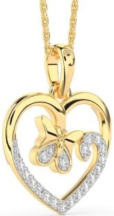 Diamond Gold Heart Butterfly Necklace