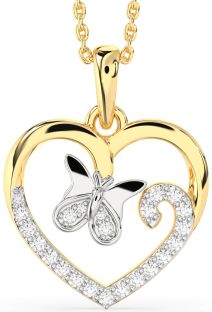 Diamond Platinum & Yellow Gold Heart Butterfly Necklace