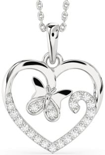 Diamond White Gold Heart Butterfly Necklace