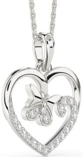 Diamond White Gold Heart Butterfly Necklace