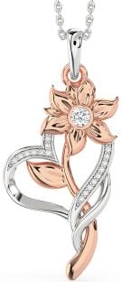 Large Diamond White Rose Gold Heart Flower Necklace