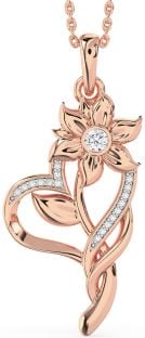 Large Diamond Rose Gold Heart Flower Necklace