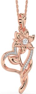 Large Diamond Rose Gold Heart Flower Necklace