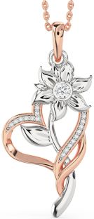 Large Diamond White Rose Gold Heart Flower Necklace