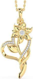 Large Diamond Gold Heart Flower Necklace