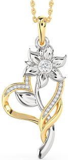 Large Diamond Gold Silver Heart Flower Necklace