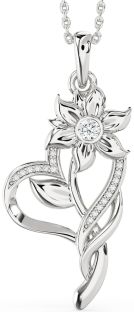 Large Diamond White Gold Heart Flower Necklace