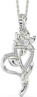 Large Diamond White Gold Heart Flower Necklace