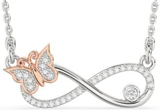 Large Diamond White Rose Gold Infinity Butterfly Necklace