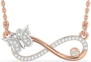 Large Diamond Platinum & Rose Gold Infinity Butterfly Necklace