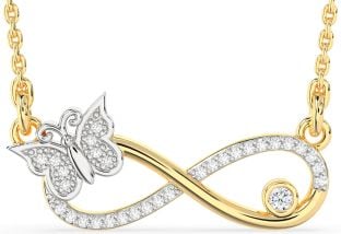 Large Diamond White Yellow Gold Infinity Butterfly Necklace