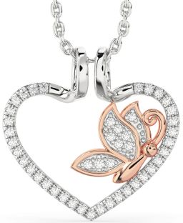 Diamond White Rose Gold Heart Butterfly Necklace