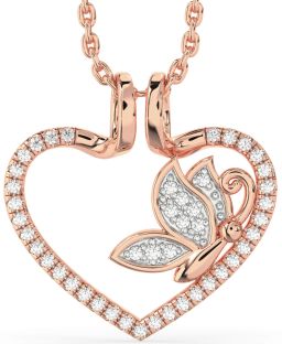 Diamond Rose Gold Heart Butterfly Necklace