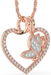 Diamond Rose Gold Heart Butterfly Necklace