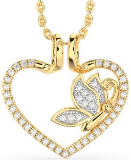 Diamond Gold Heart Butterfly Necklace