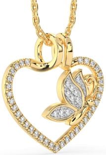 Diamond Gold Heart Butterfly Necklace