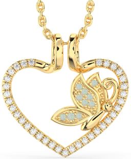 Diamond & Opal Gold Heart Butterfly Necklace