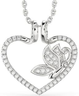 Diamond White Gold Heart Butterfly Necklace