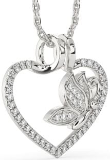 Diamond White Gold Heart Butterfly Necklace