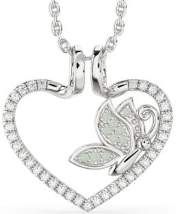 Diamond & Opal Platinum Heart Butterfly Necklace