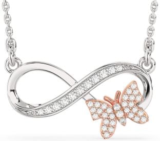 Large Diamond Platinum & Rose Gold Infinity Butterfly Necklace