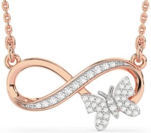 Large Diamond Platinum & Rose Gold Infinity Butterfly Necklace