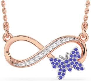 Large Diamond & Tanzanite Platinum & Rose Gold Infinity Butterfly Necklace