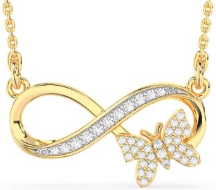 Large Diamond Gold Silver Infinity Butterfly Necklace