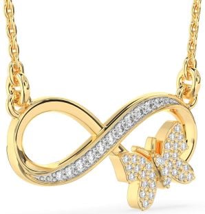 Large Diamond Gold Infinity Butterfly Necklace