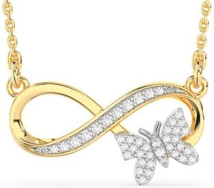Large Diamond White Yellow Gold Infinity Butterfly Necklace