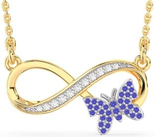 Large Diamond & Tanzanite Platinum & Yellow Gold Infinity Butterfly Necklace