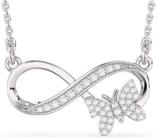 Large Diamond Silver Infinity Butterfly Necklace