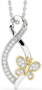 Diamond Silver & 10K gold Infinity Butterfly Necklace