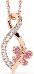 Diamond & Pink Sapphire Rose Gold Infinity Butterfly Necklace