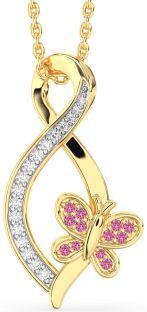 Diamond & Pink Sapphire Gold Infinity Butterfly Necklace