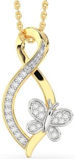 Diamond White Yellow Gold Infinity Butterfly Necklace