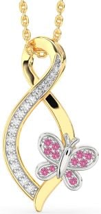 Diamond & Pink Sapphire Gold Silver Infinity Butterfly Necklace