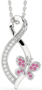 Diamond & Pink Sapphire Platinum Infinity Butterfly Necklace