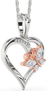Diamond Platinum & Rose Gold Heart Butterfly Necklace