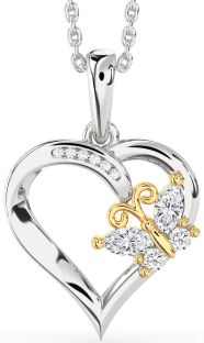 Diamond Platinum & Yellow Gold Heart Butterfly Necklace