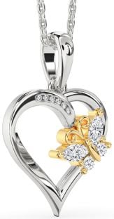 Diamond Silver & 10K gold Heart Butterfly Necklace