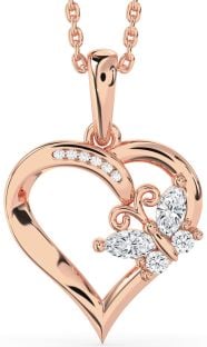 Diamond Rose Gold Heart Butterfly Necklace