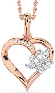 Diamond Platinum & Rose Gold Heart Butterfly Necklace